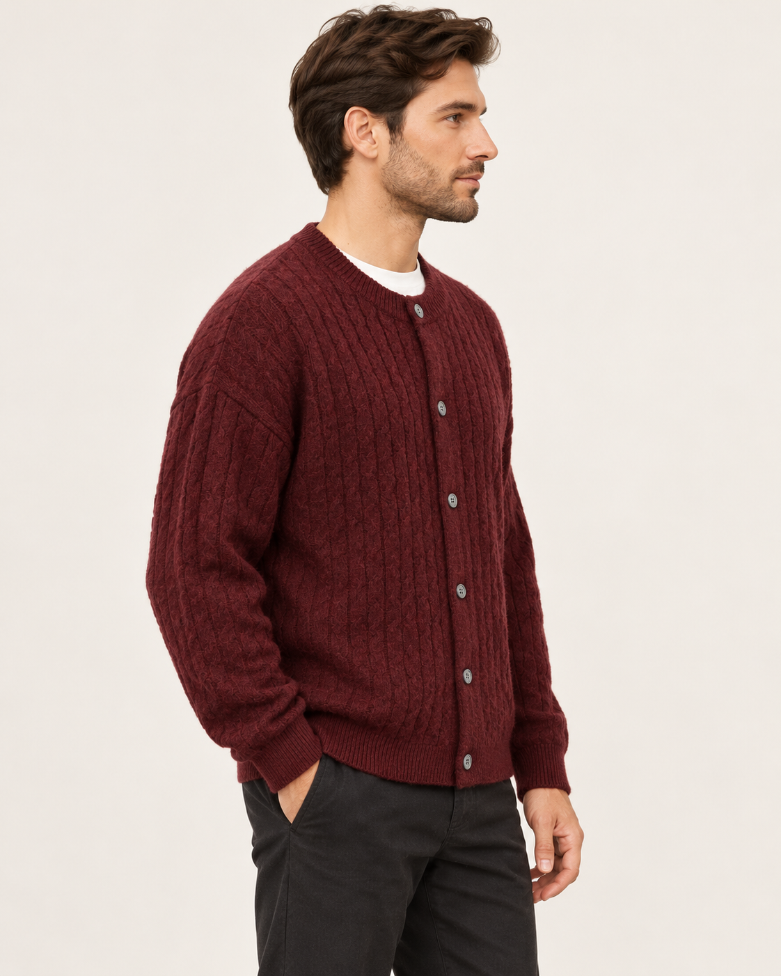 Men's Chunky Cable Knit Button Cardigan