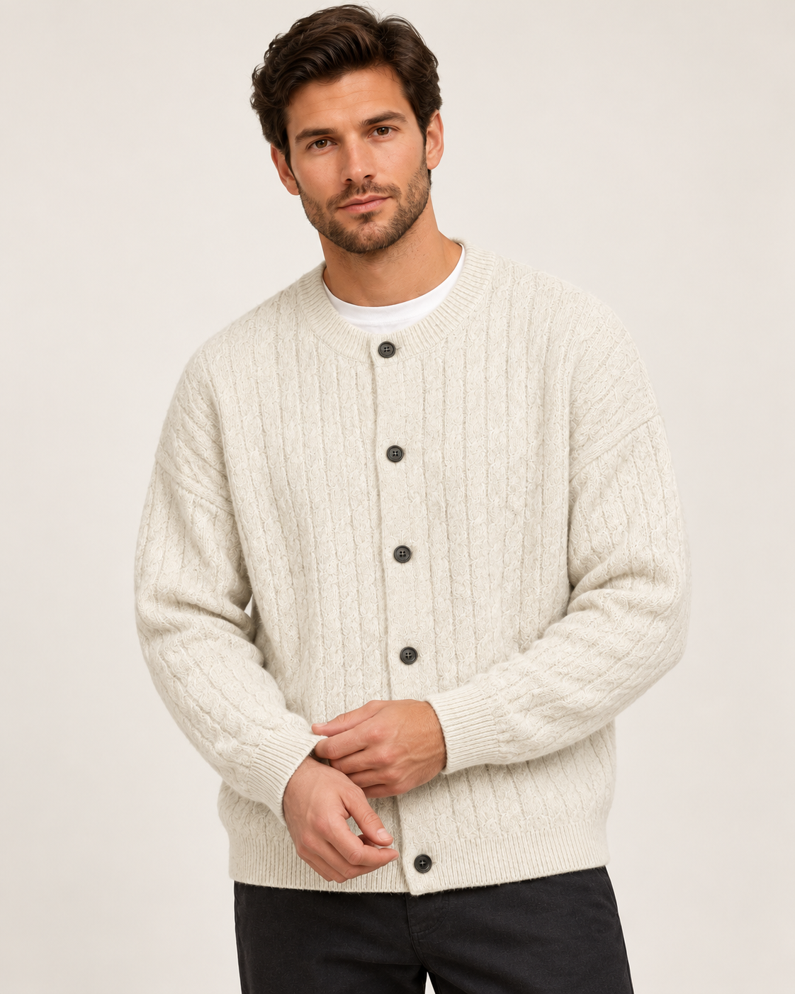 Men's Chunky Cable Knit Button Cardigan