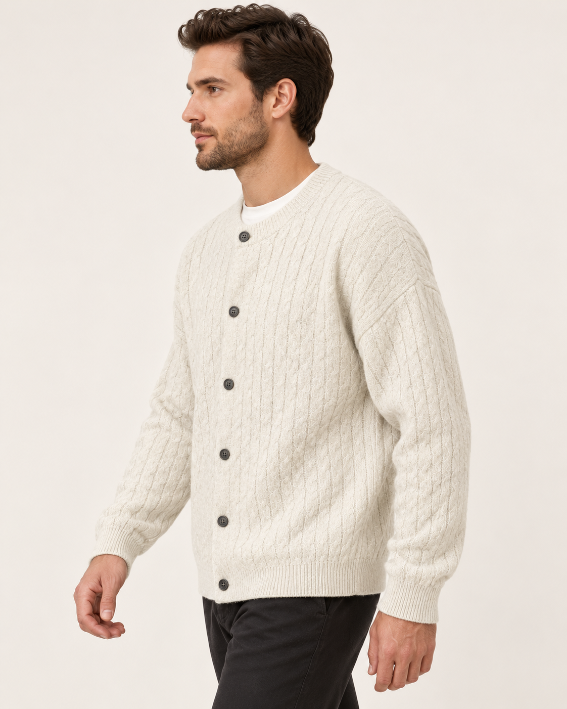 Men's Chunky Cable Knit Button Cardigan