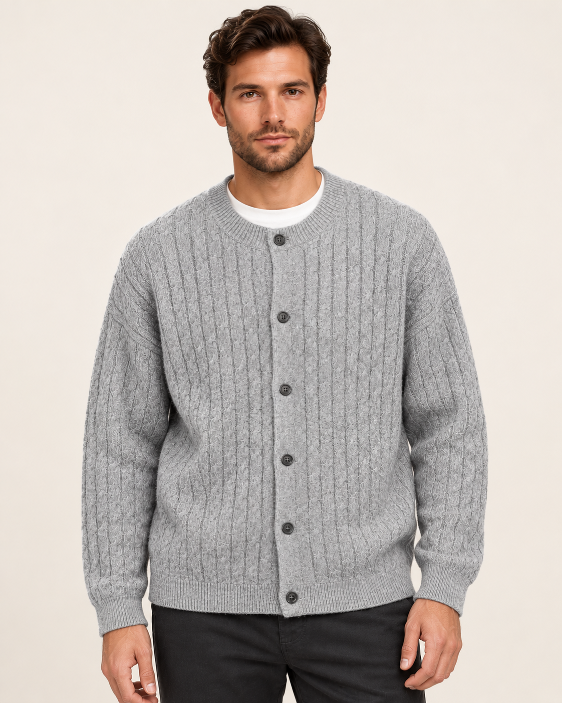 Men's Chunky Cable Knit Button Cardigan