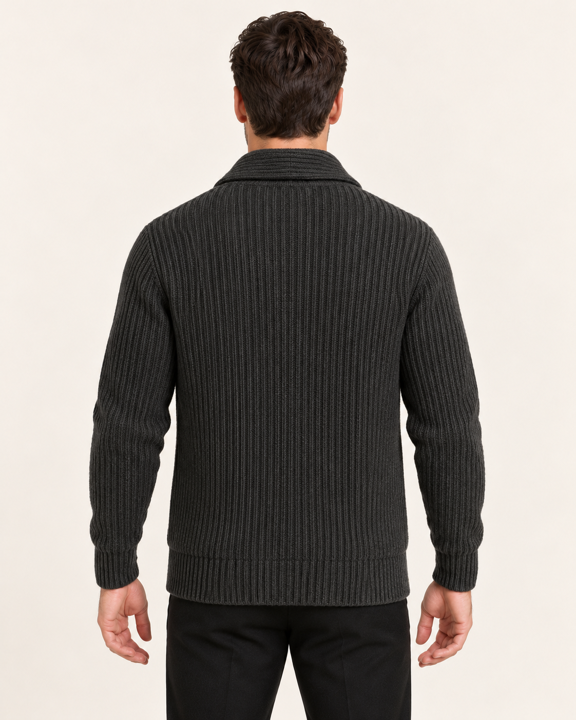 Men's Chunky Rib Shawl Collar Cardigan with Patch Pockets