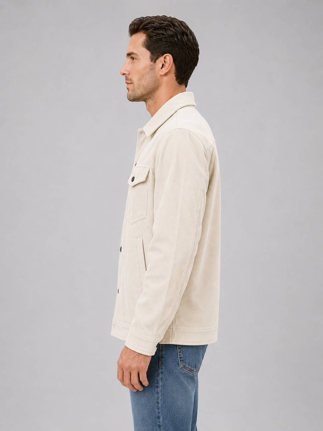 Men's Corduroy Overshirt Jacket Button-Up Long Sleeve Casual Layering