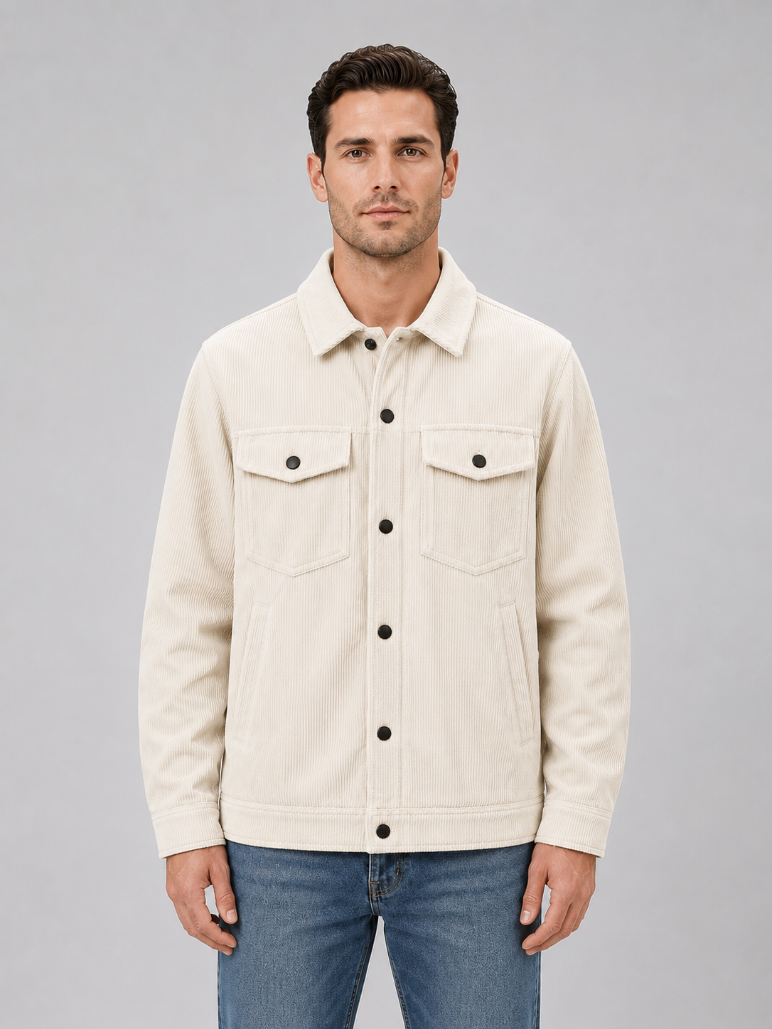 Men's Corduroy Overshirt Jacket Button-Up Long Sleeve Casual Layering