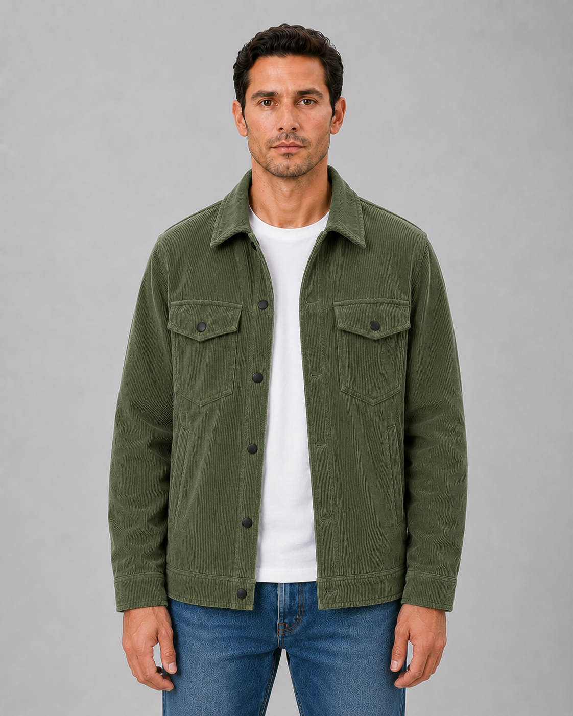 Men's Corduroy Overshirt Jacket Button-Up Long Sleeve Casual Layering