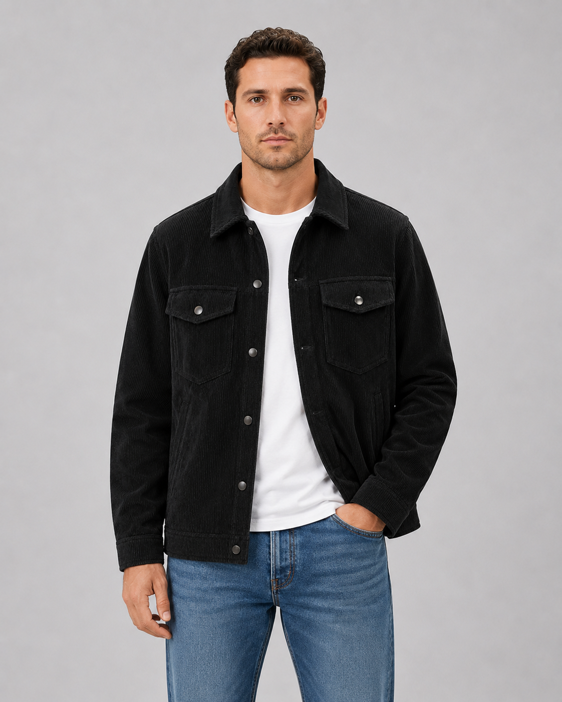 Men's Corduroy Overshirt Jacket Button-Up Long Sleeve Casual Layering