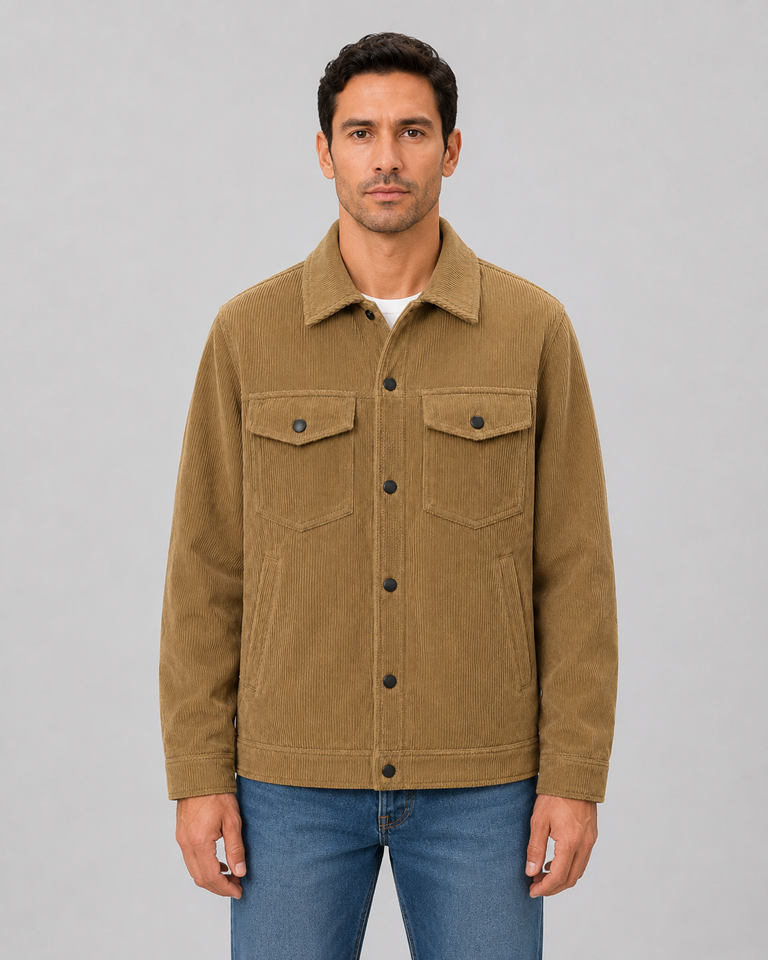 Men's Corduroy Overshirt Jacket Button-Up Long Sleeve Casual Layering