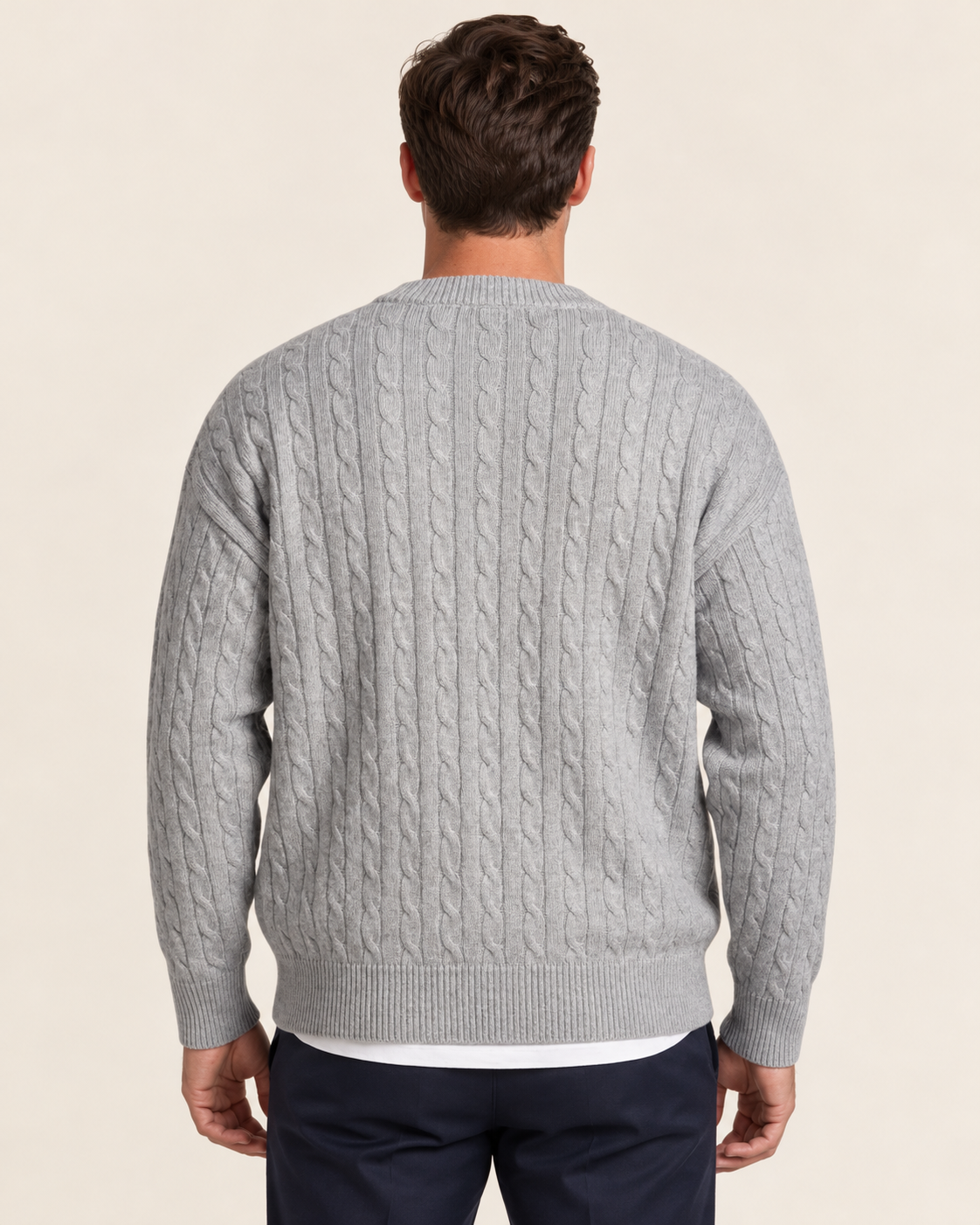 Men's Crew Neck Cable Knit Cardigan with Relaxed Fit