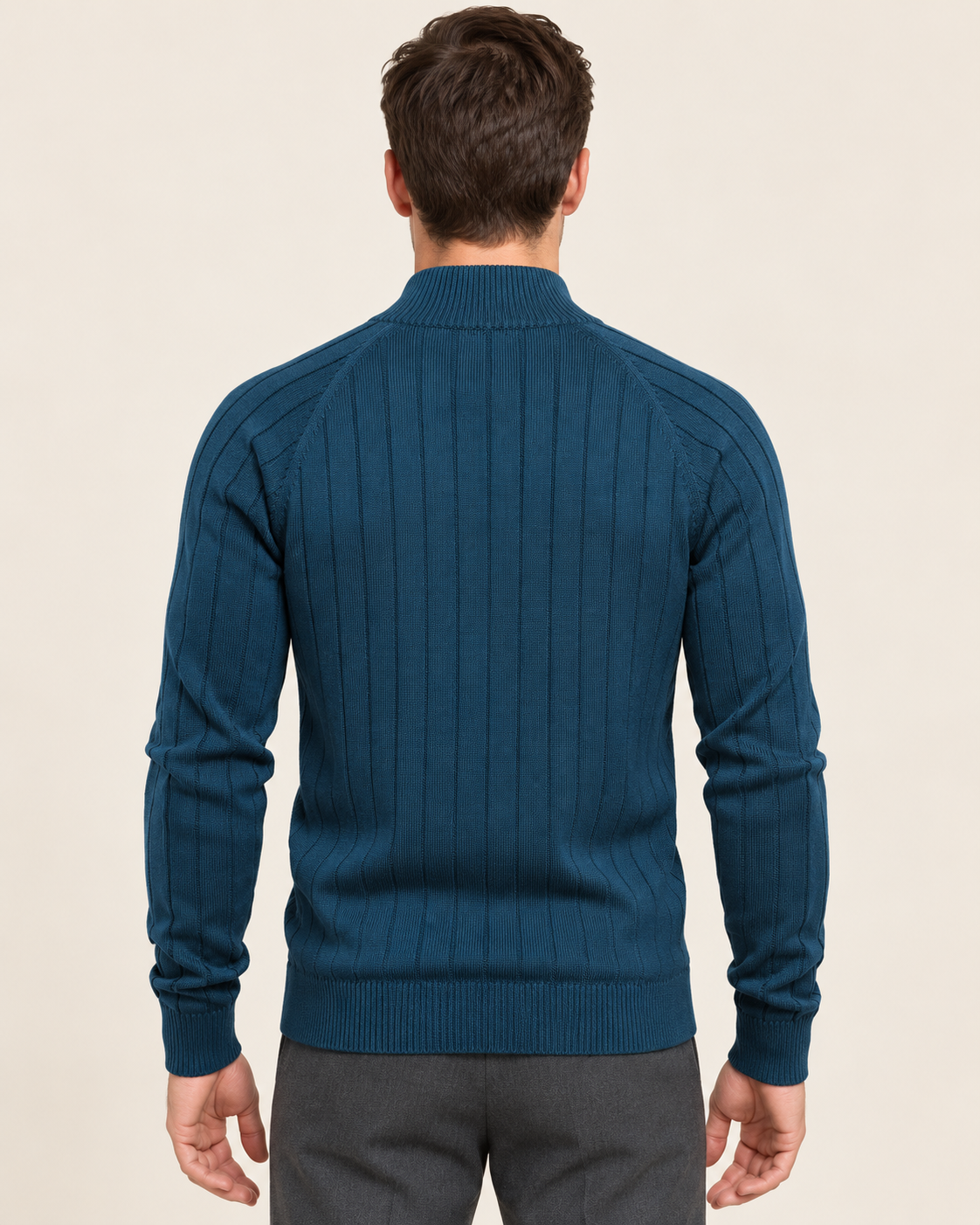 Men's Diamond Textured Zip Up Cardigan with Ribbed Sleeves