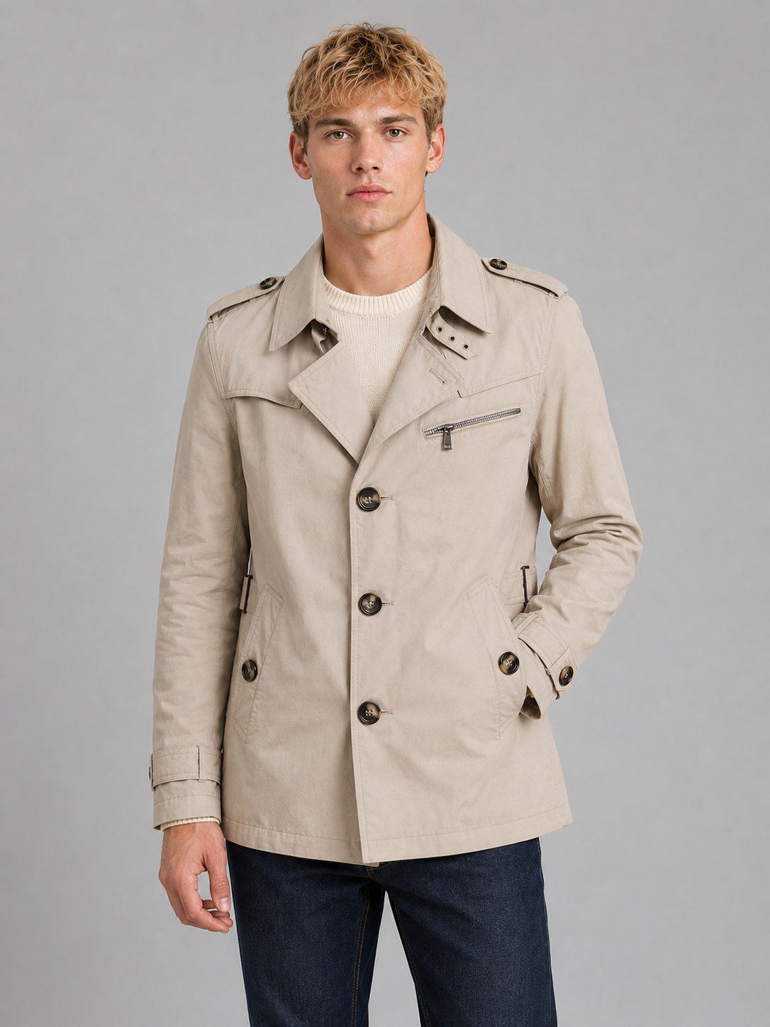 Men's Classic Double Breasted Trench Coat Belted Overcoat Stylish Timeless