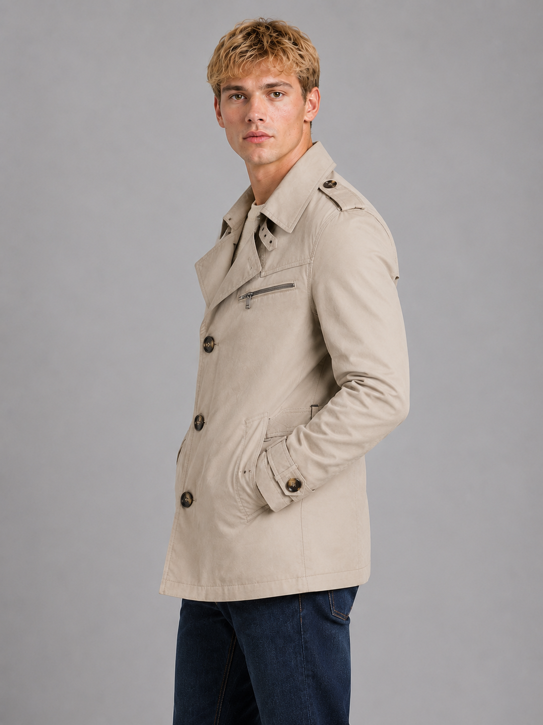 Men's Classic Double Breasted Trench Coat Belted Overcoat Stylish Timeless