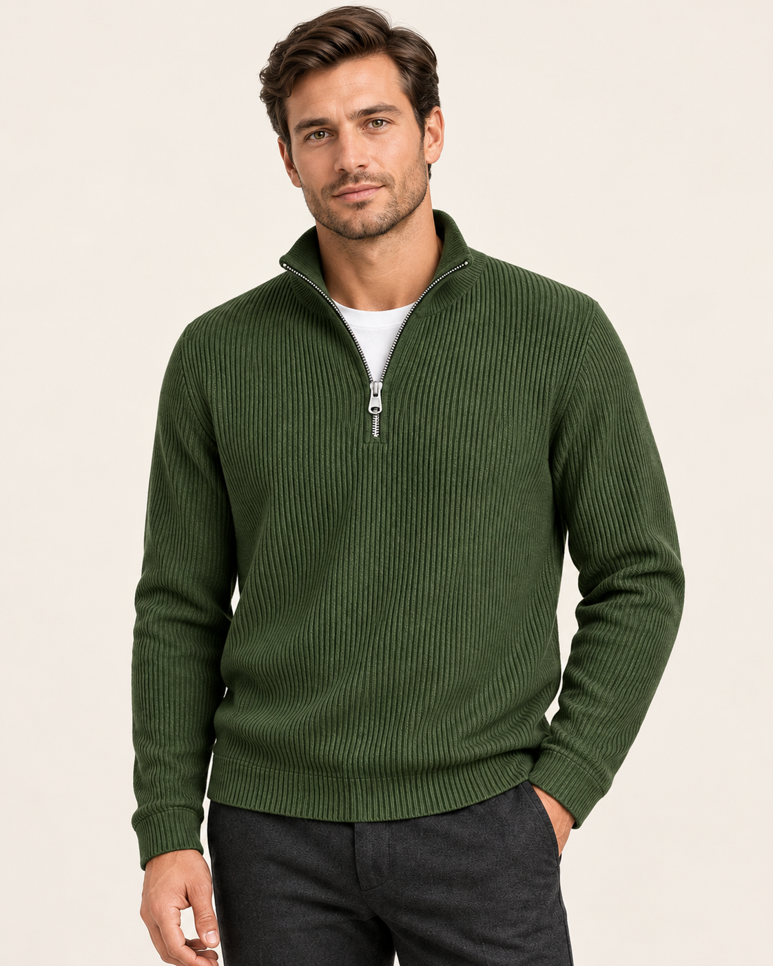 Men's Fine Rib Quarter Zip Jumper