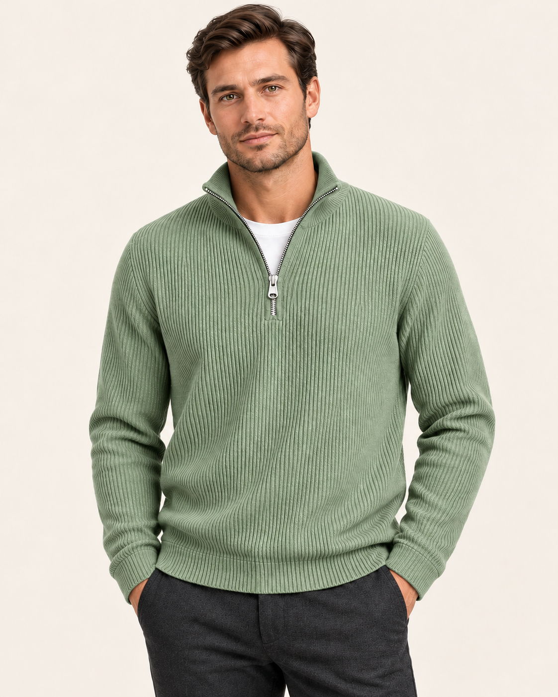 Men's Fine Rib Quarter Zip Jumper