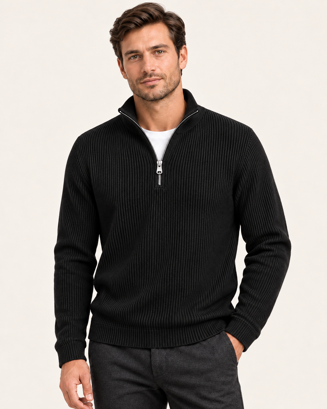 Men's Fine Rib Quarter Zip Jumper