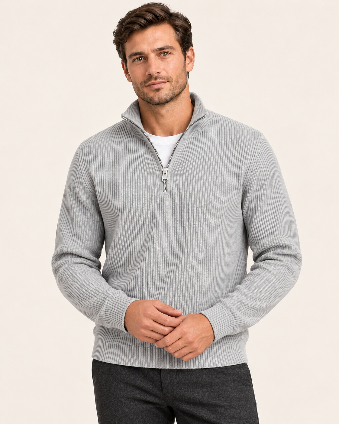 Men's Fine Rib Quarter Zip Jumper