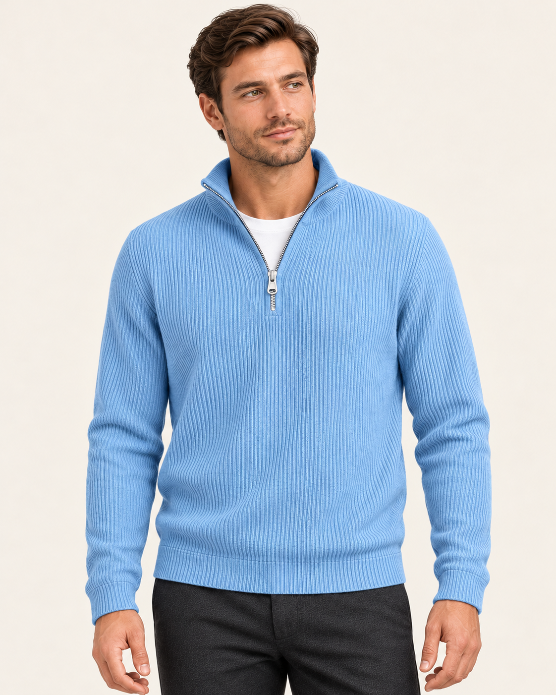 Men's Fine Rib Quarter Zip Jumper