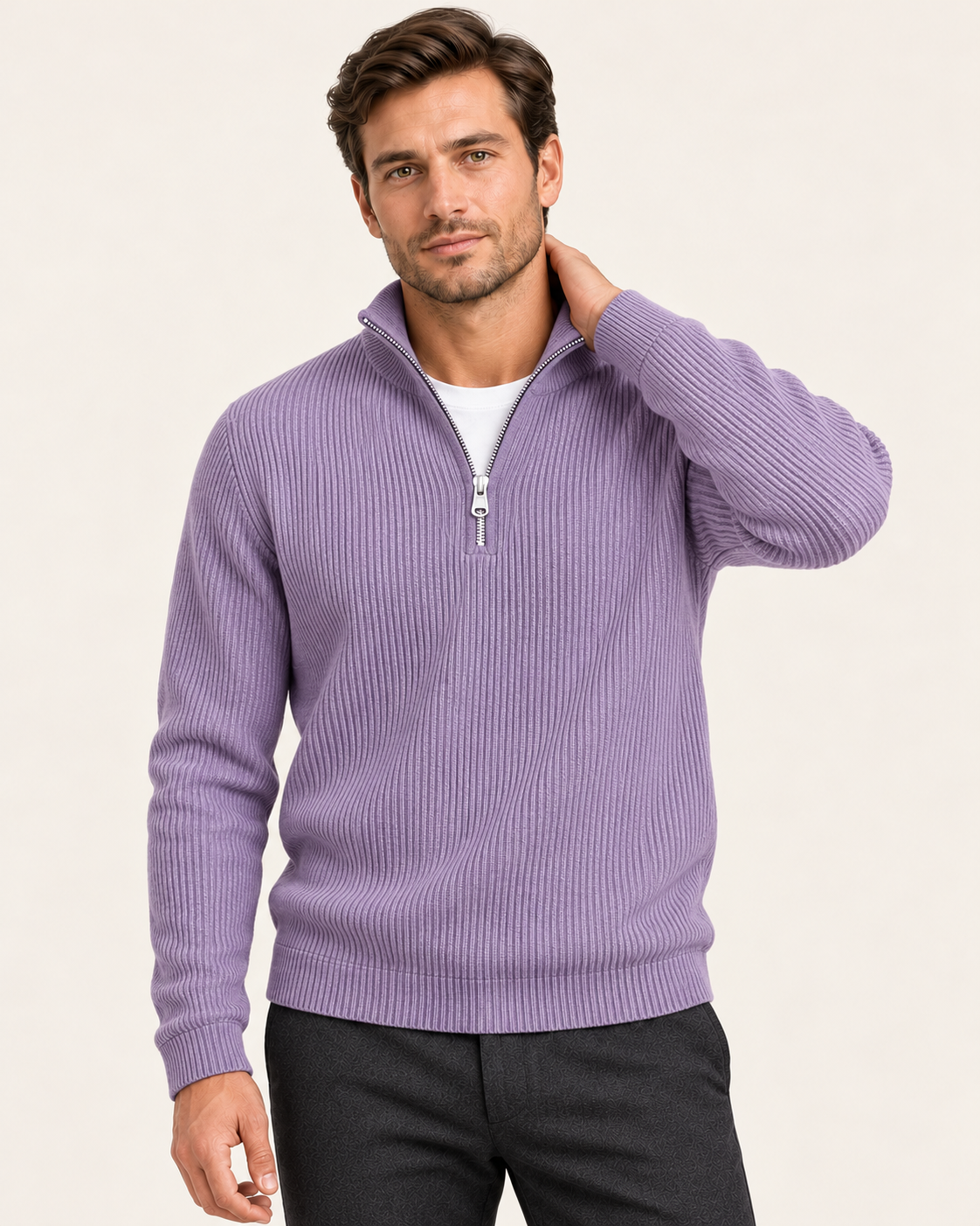 Men's Fine Rib Quarter Zip Jumper