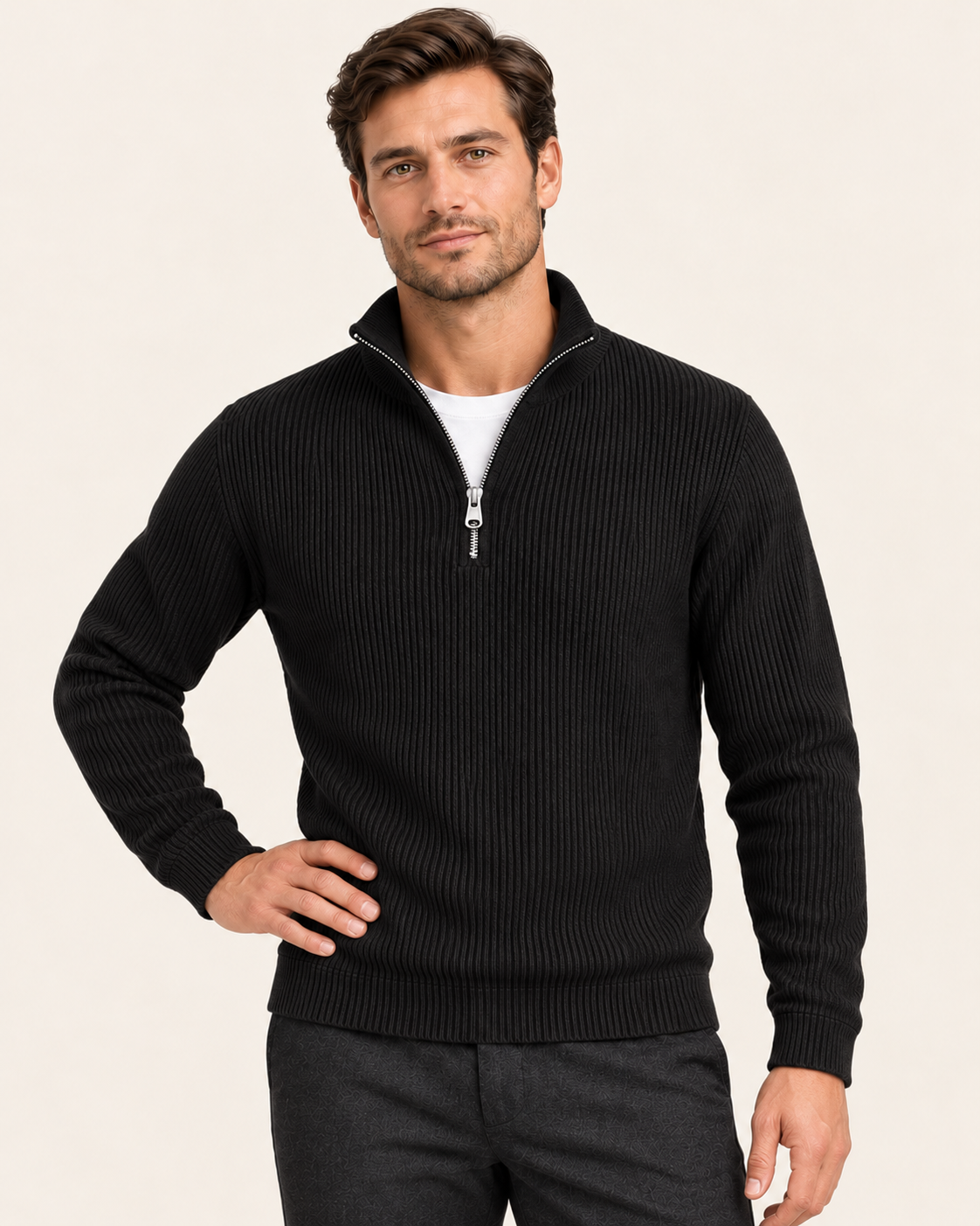 Men's Fine Rib Quarter Zip Jumper