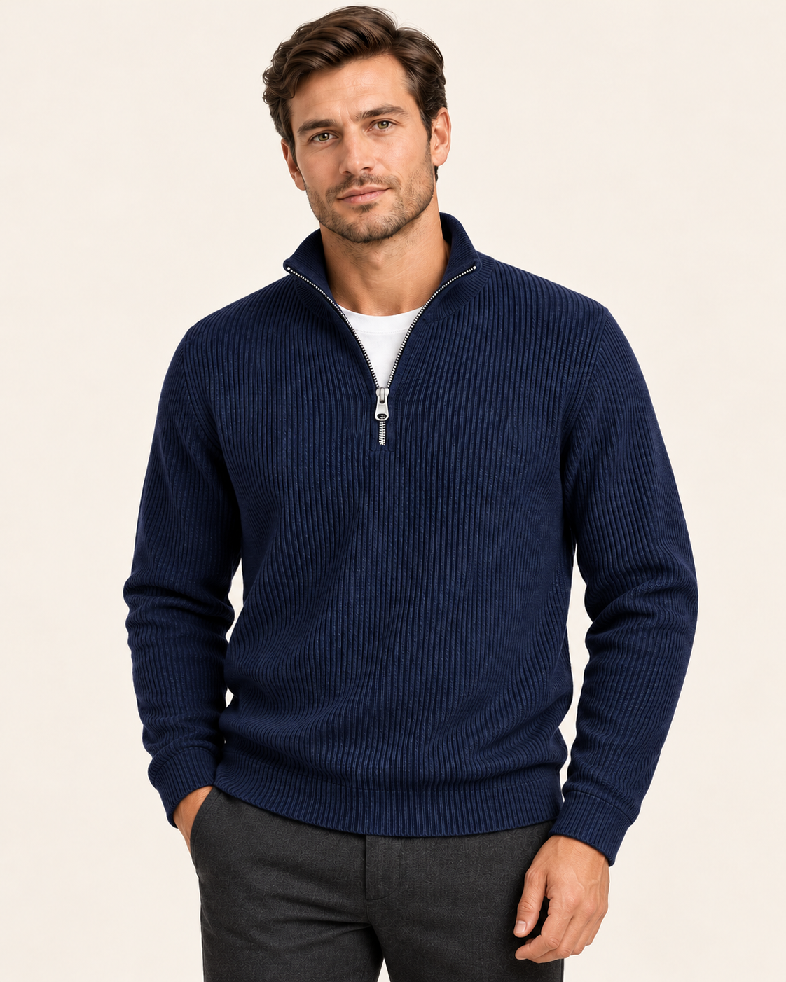 Men's Fine Rib Quarter Zip Jumper