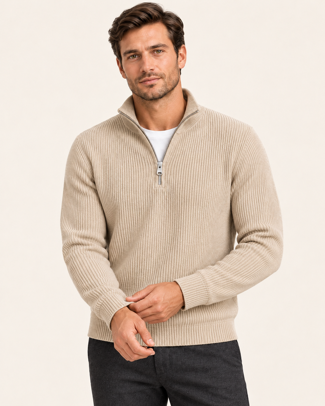 Men's Fine Rib Quarter Zip Jumper