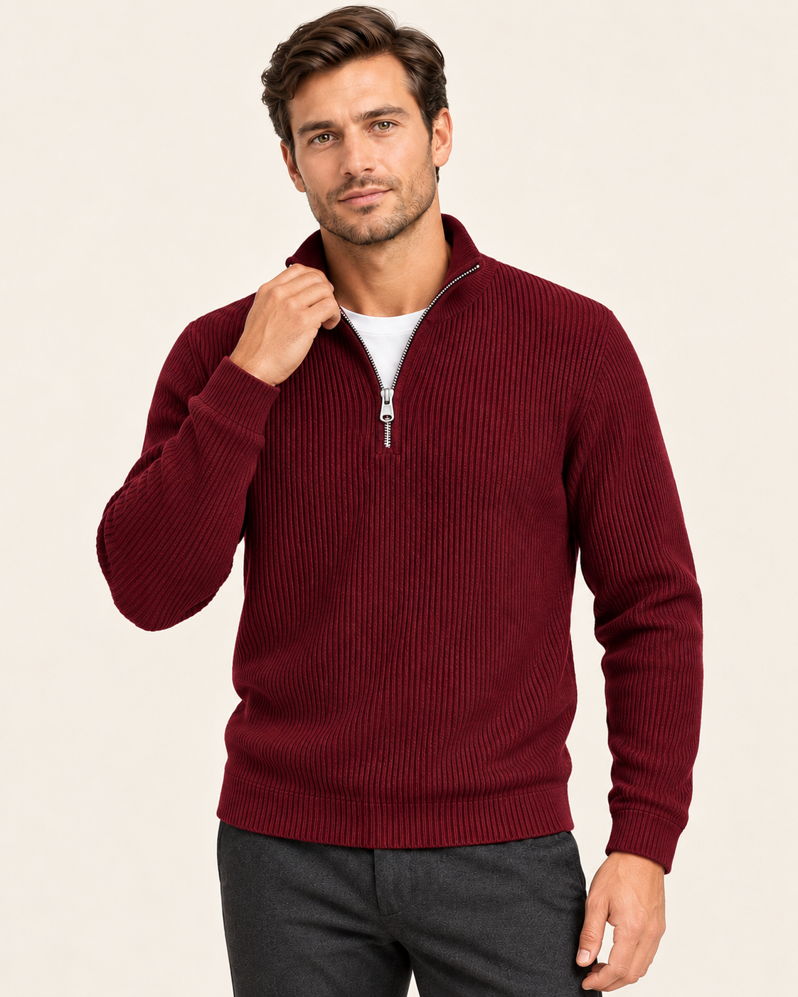 Men's Fine Rib Quarter Zip Jumper