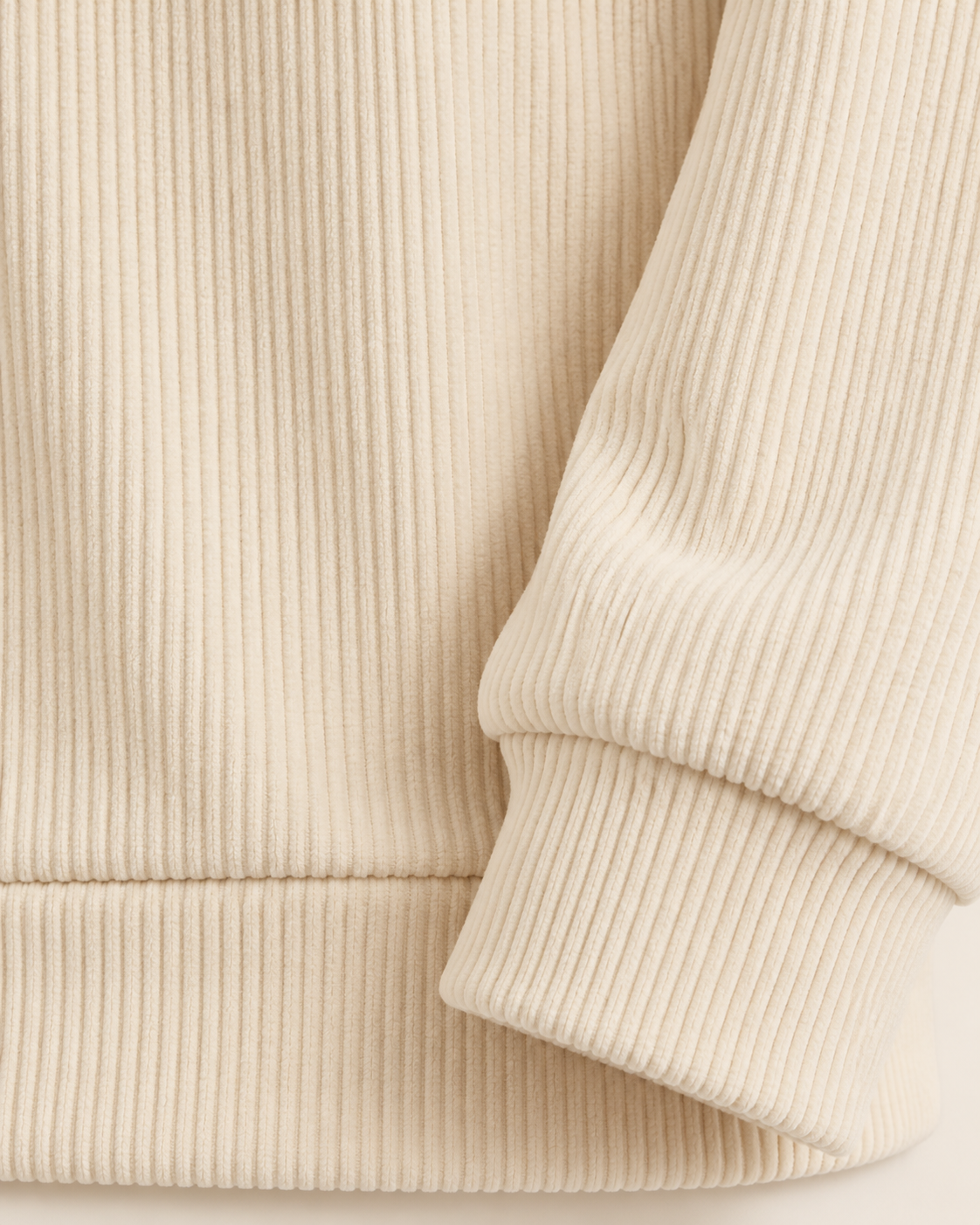 Men's Fleece Collar Ribbed Polo Jumper in Beige, cuff detail
