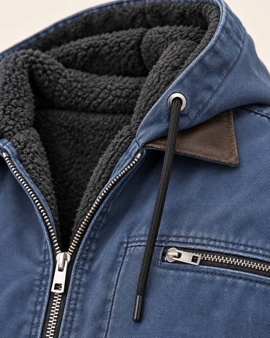Men's Fleece Lined Hooded Canvas Jacket in Blue, view 4