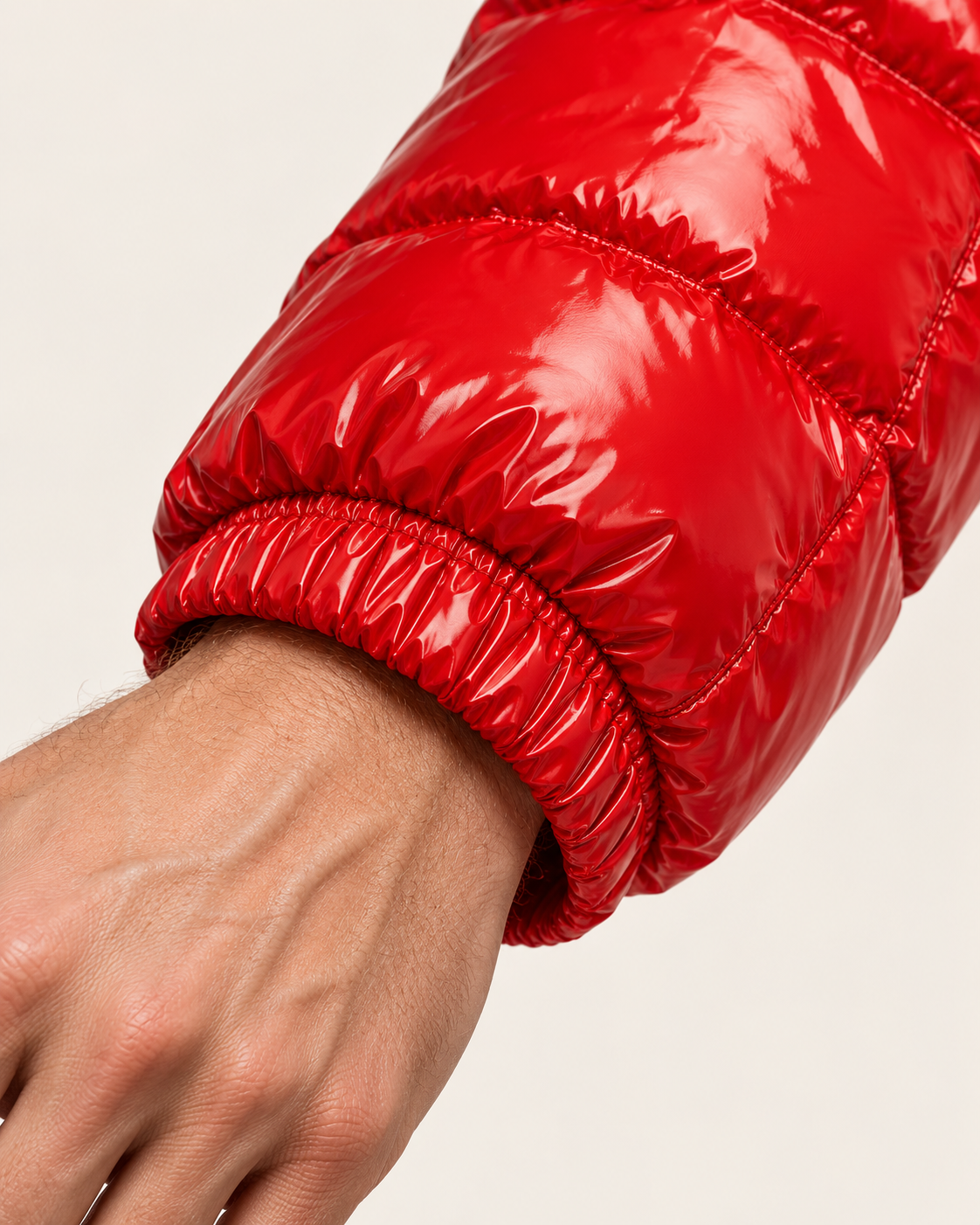 Men's Glossy Hooded Puffer Jacket in Red, view 3