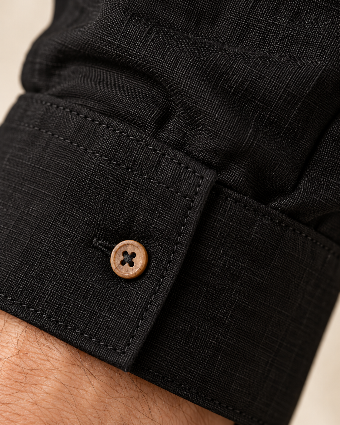 Men's Grandad Collar Slim Fit Shirt in Black, view 2