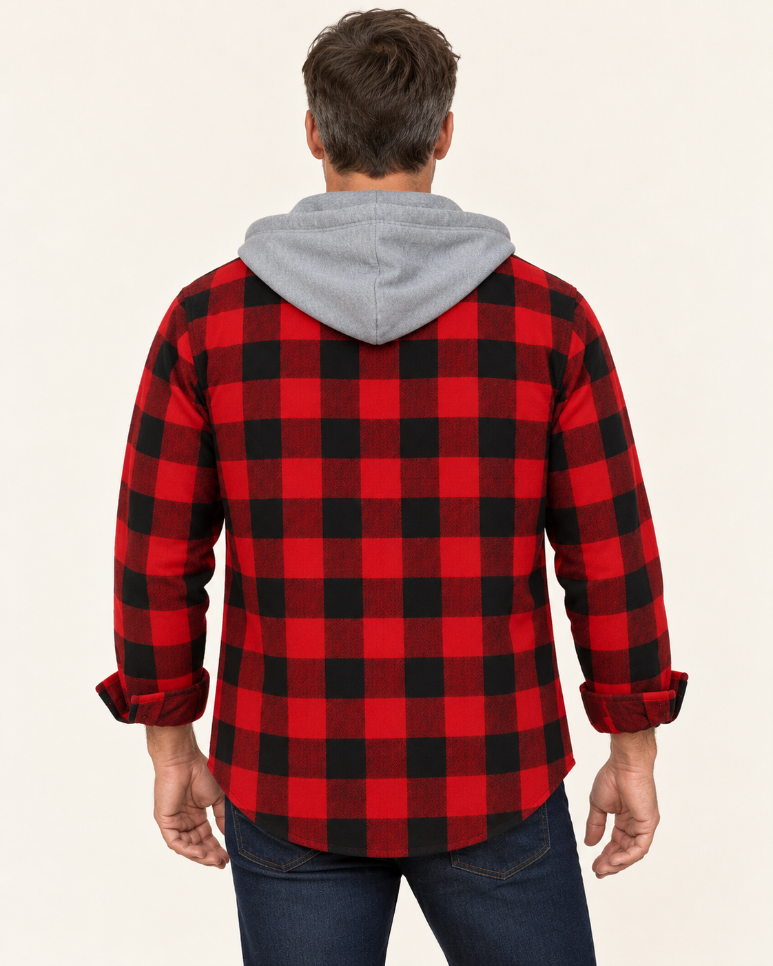 Men's Hooded Flannel-Style Check Shirt Jacket