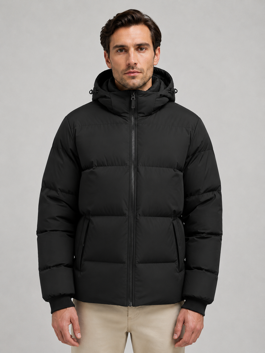 Men's Hooded Puffer Jacket Quilted Insulated Zip-Up Casual Winter Outerwear