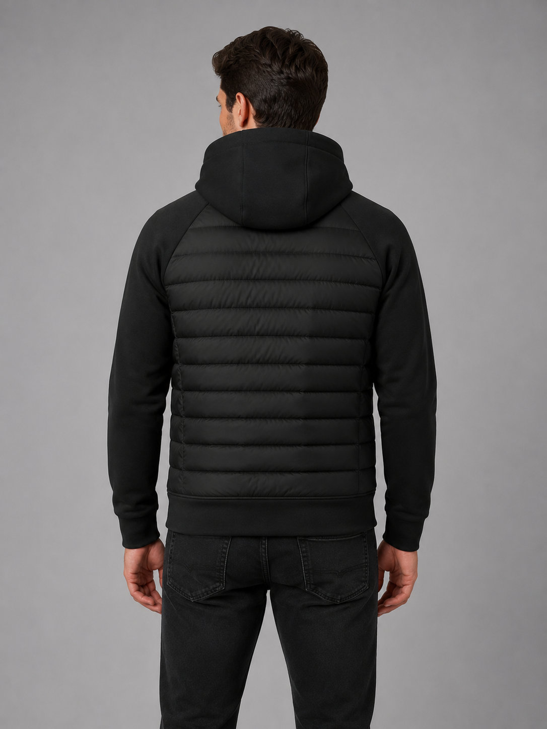Men's Hooded Quilted Jacket Zip-Up Casual Outerwear Lightweight Layering