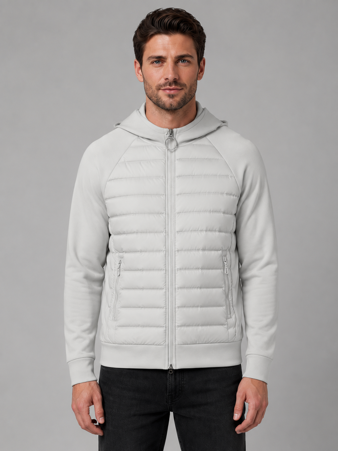 Men's Hooded Quilted Jacket Zip-Up Casual Outerwear Lightweight Layering