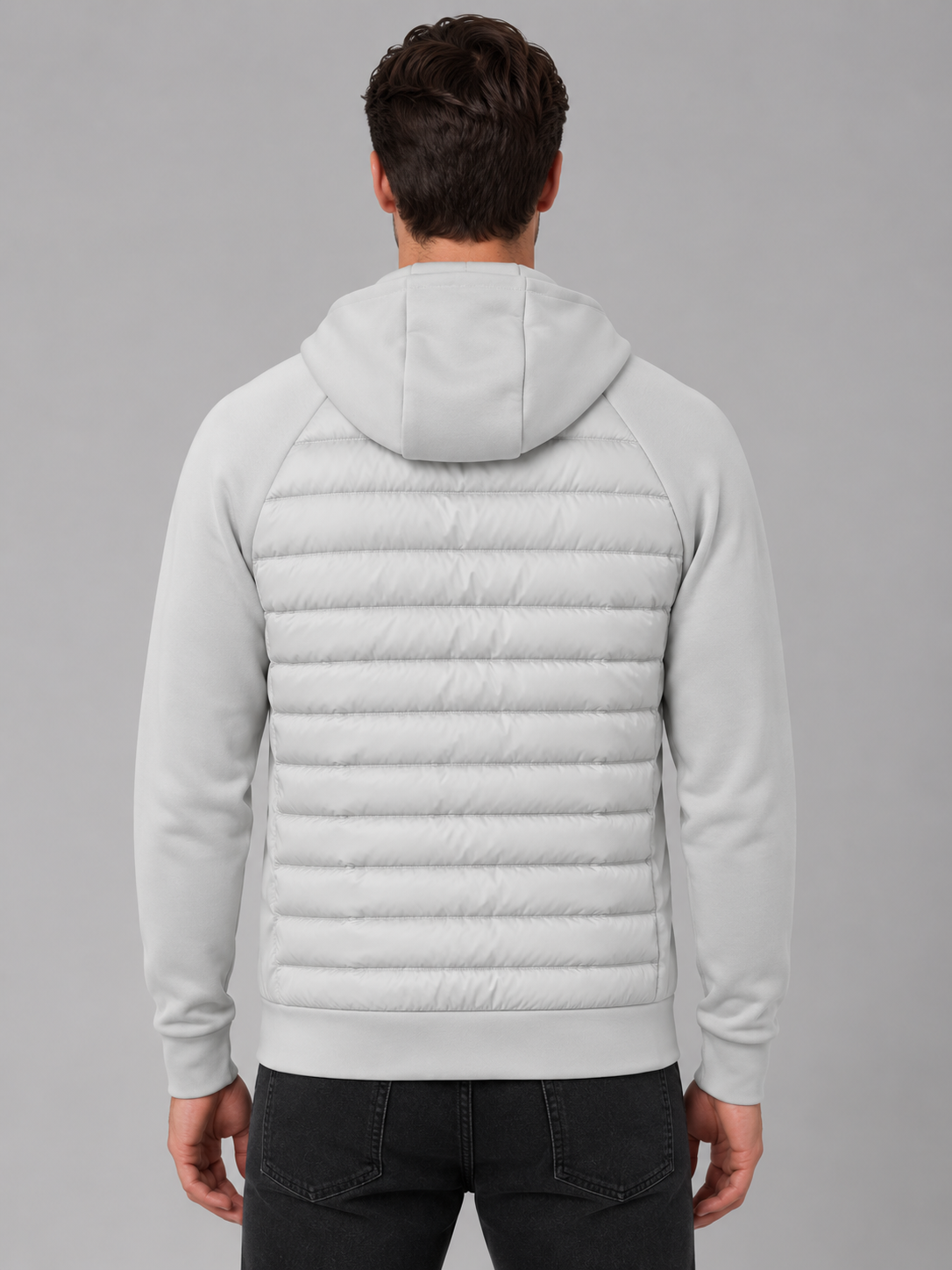 Men's Hooded Quilted Jacket Zip-Up Casual Outerwear Lightweight Layering