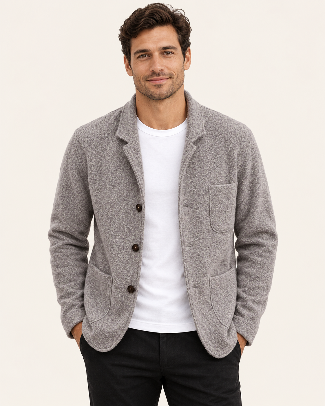 Men's Knitted Blazer With Patch Pockets in Grey