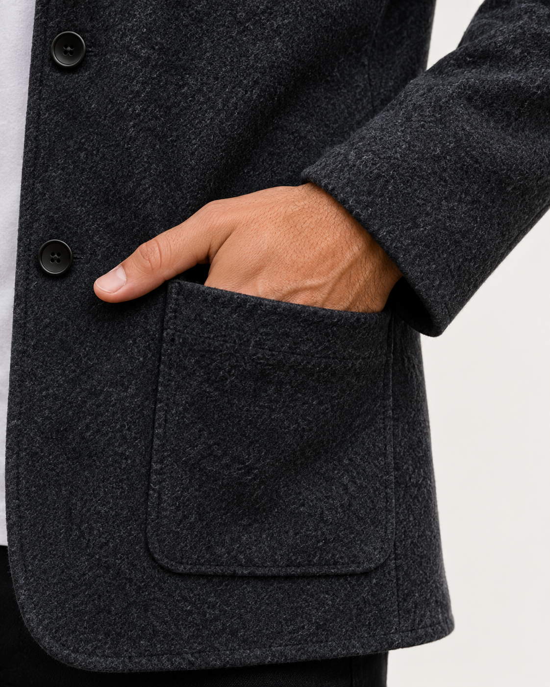 Men's Knitted Blazer With Patch Pockets in Black, pocket detail