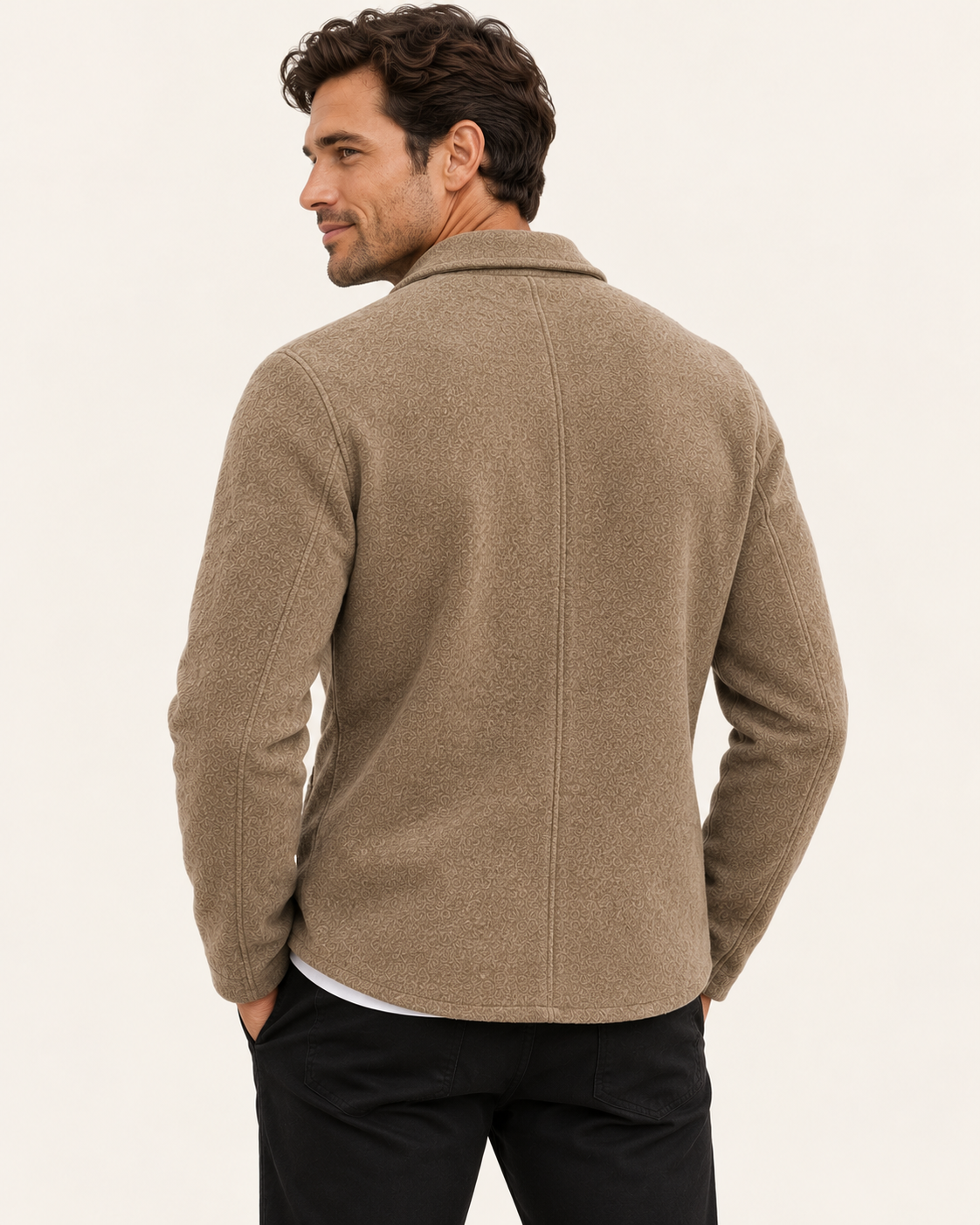 Men's Knitted Blazer With Patch Pockets in Beige, back view