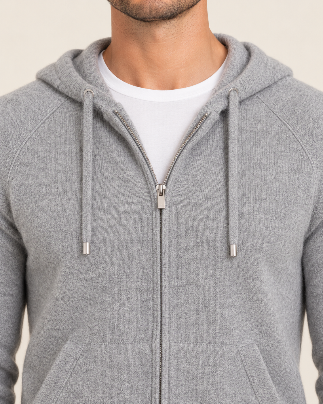 Men's Knitted Zip Up Hoodie in Grey with Front Pockets