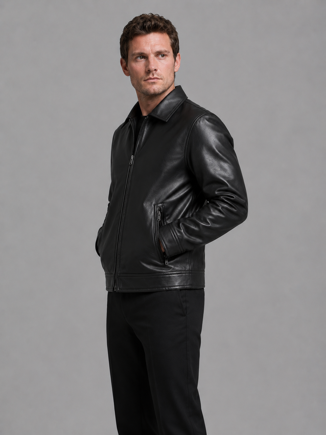 Men's Classic Faux Leather Jacket Regular Fit Zip Pockets Casual Everyday