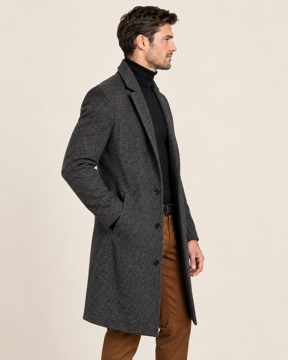 Men's Single-Breasted Wool Blend Overcoat