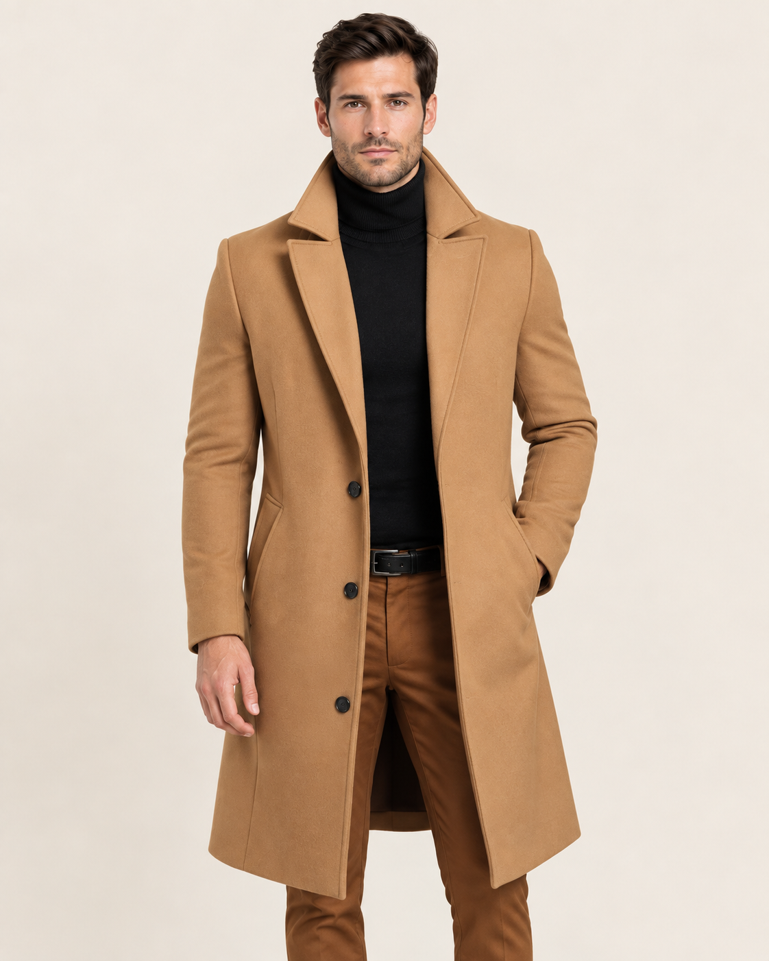 Men's Single-Breasted Wool Blend Overcoat in Camel