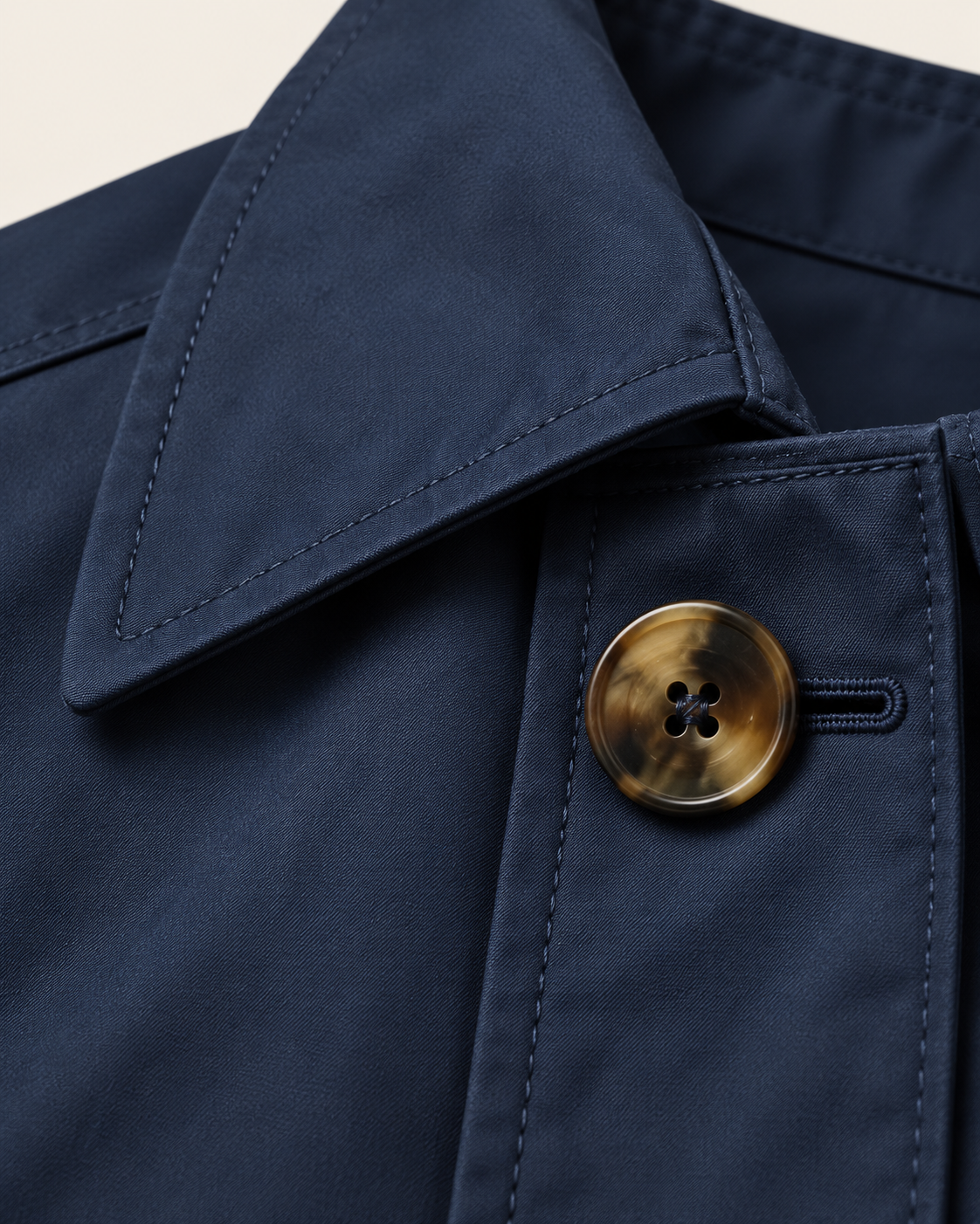 Men's Waterproof Quilted Lined Mac Coat in Navy, collar detail