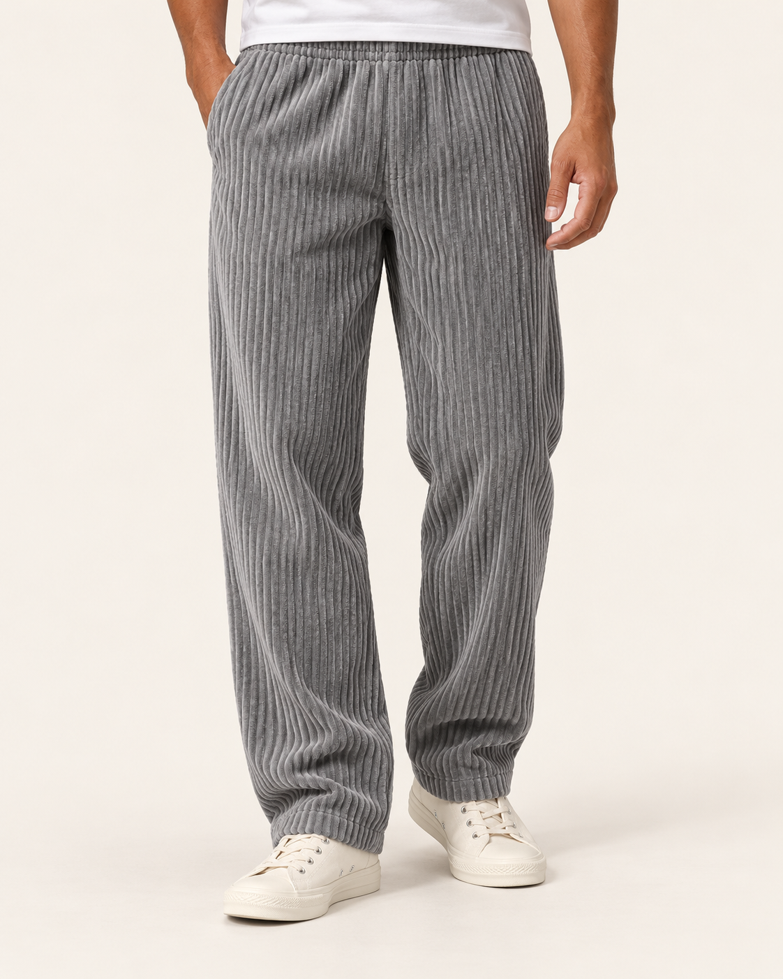 Men's Relaxed Jumbo Cord Trousers in Grey