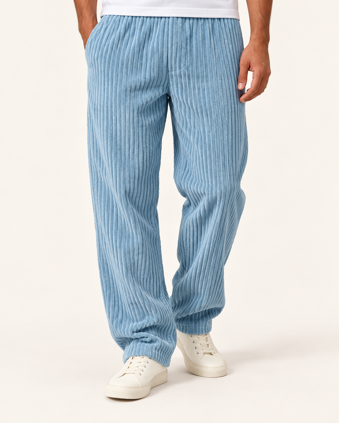 Men's Relaxed Jumbo Cord Trousers in Light Blue