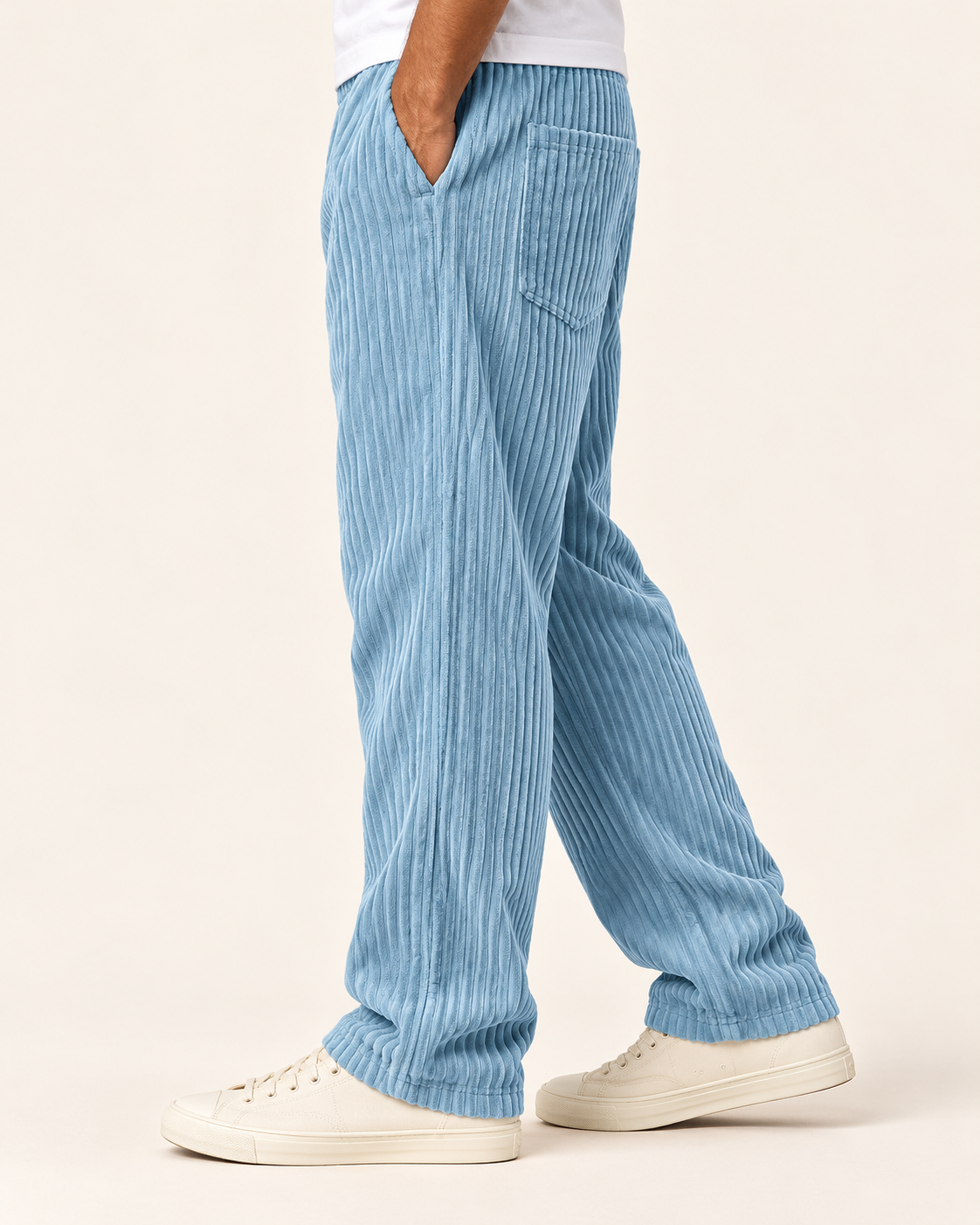 Men's Relaxed Jumbo Cord Trousers in Light Blue, view 2