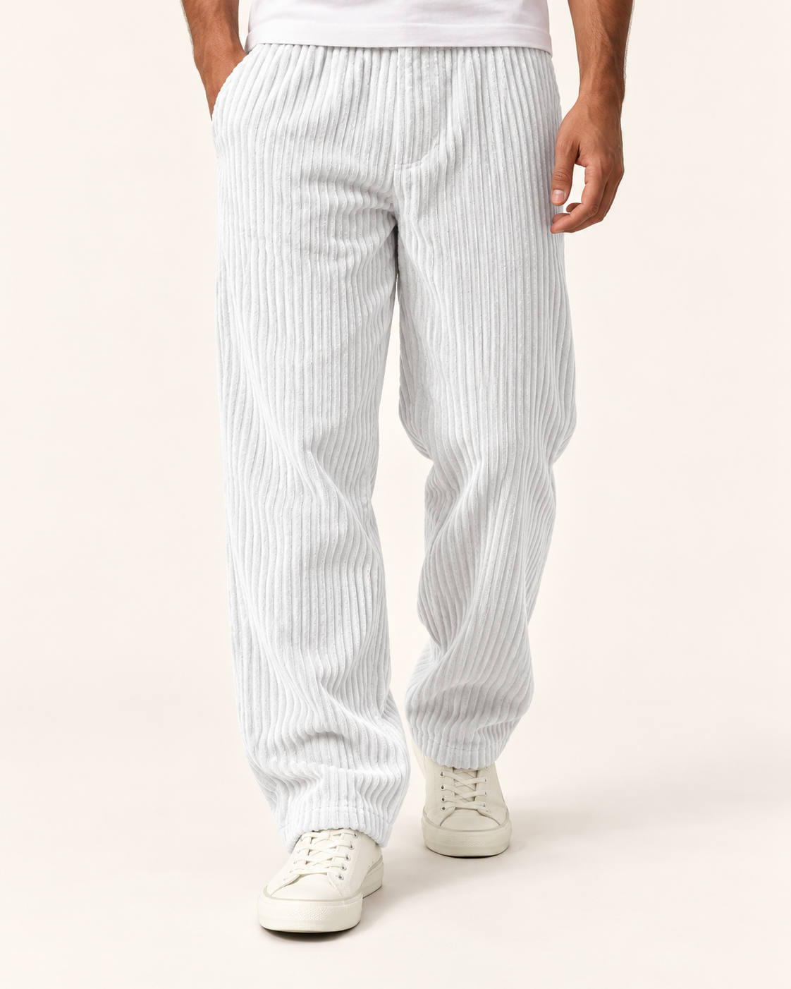 Men's Relaxed Jumbo Cord Trousers in White