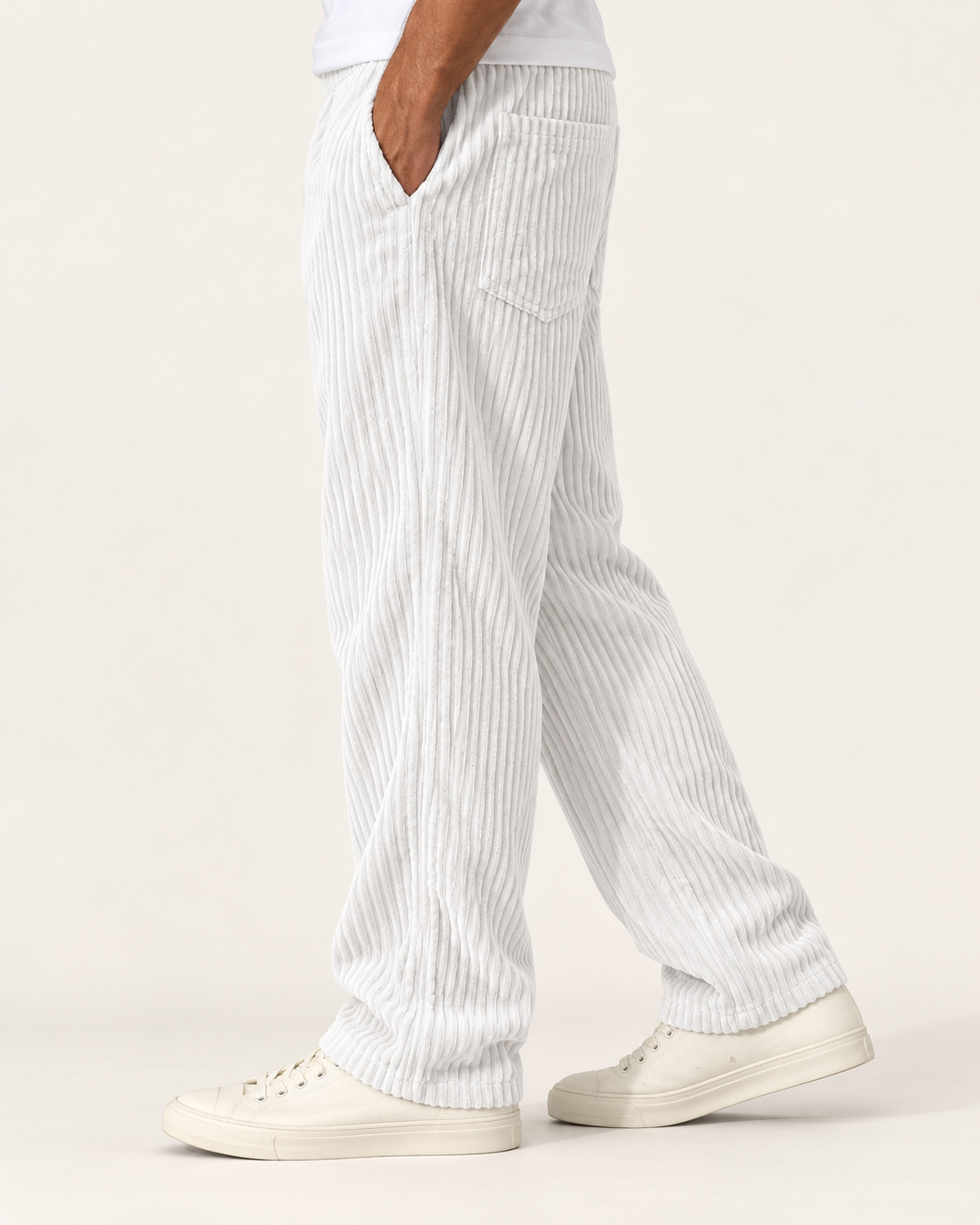Men's Relaxed Jumbo Cord Trousers in White, view 2