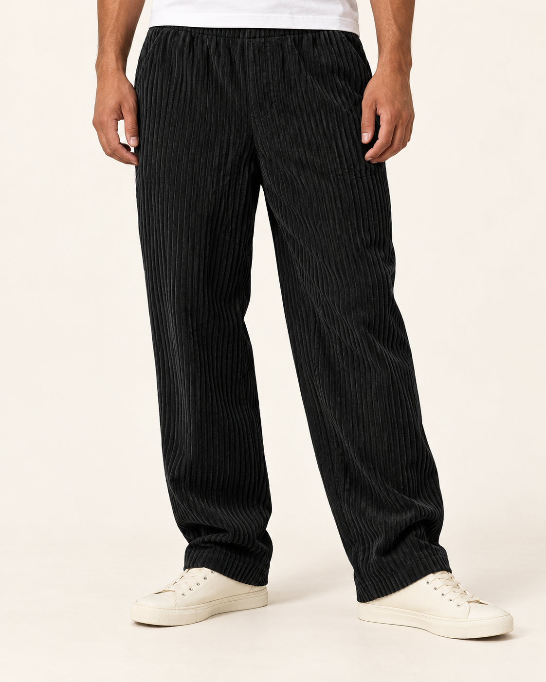 Men's Relaxed Jumbo Cord Trousers in Black