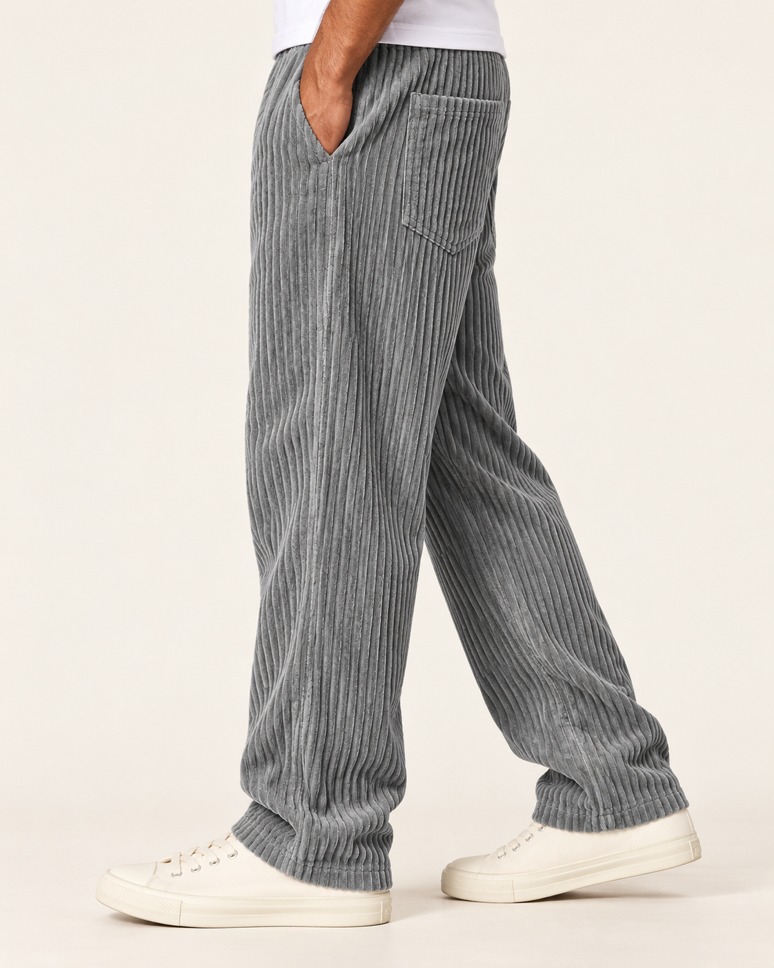 Men's Relaxed Jumbo Cord Trousers in Grey, view 2