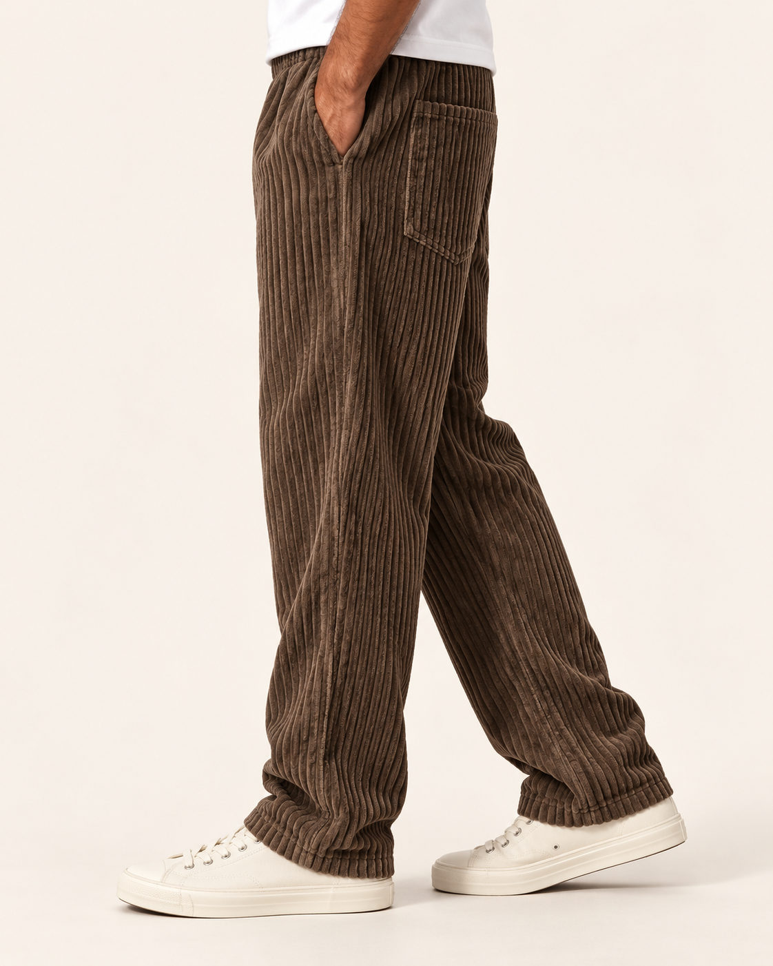 Men's Relaxed Jumbo Cord Trousers in Brown, view 2