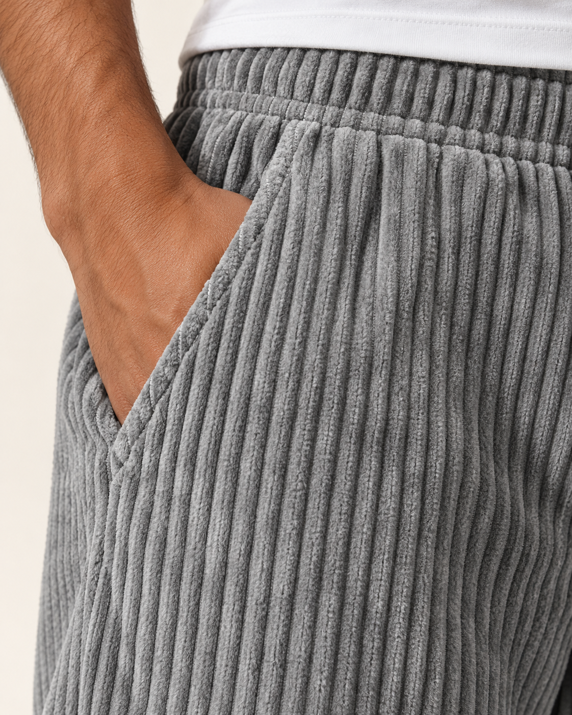 Men's Relaxed Jumbo Cord Trousers in Grey, view 3